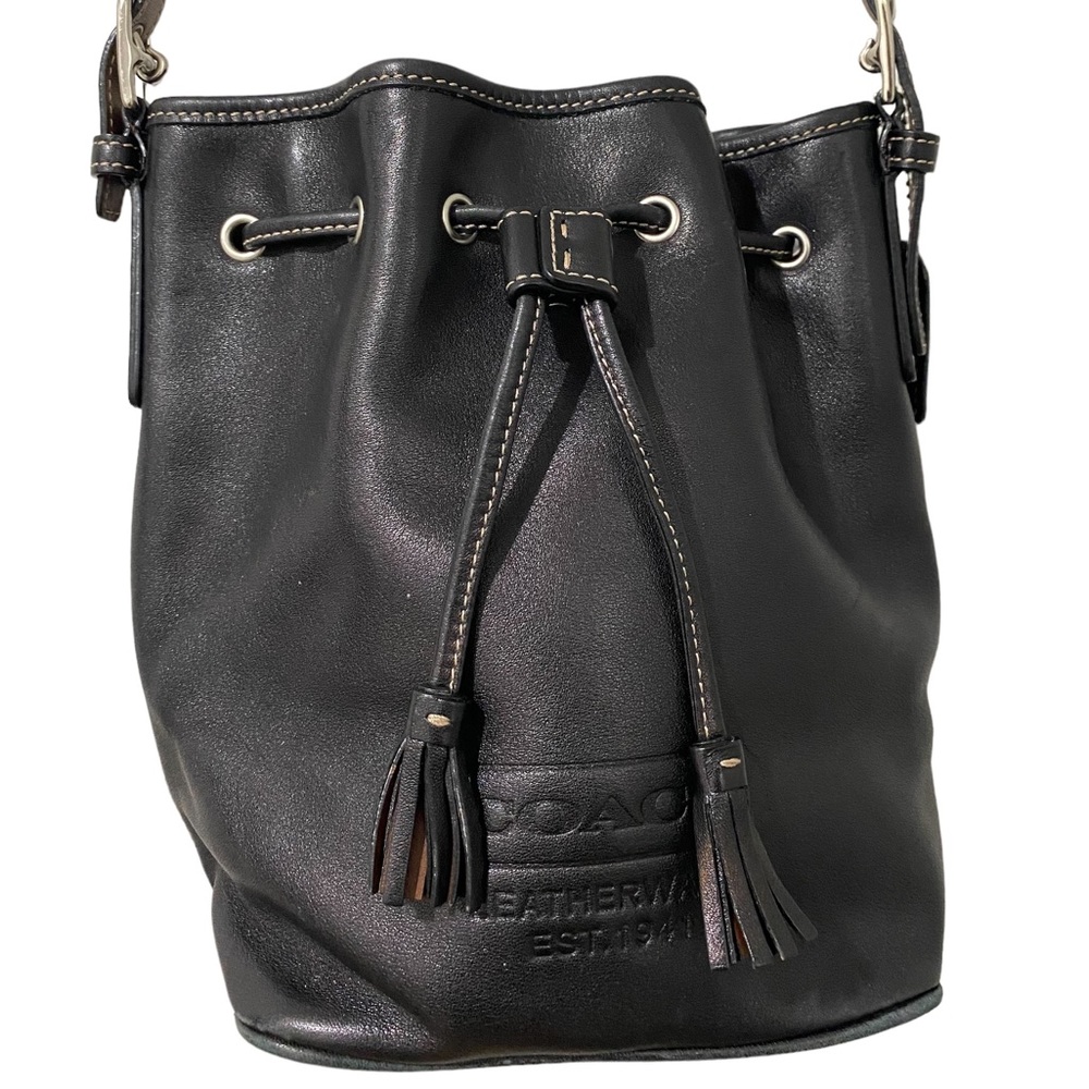 Coach Black Leather Bucket Bag Drawstring Vtg 7554